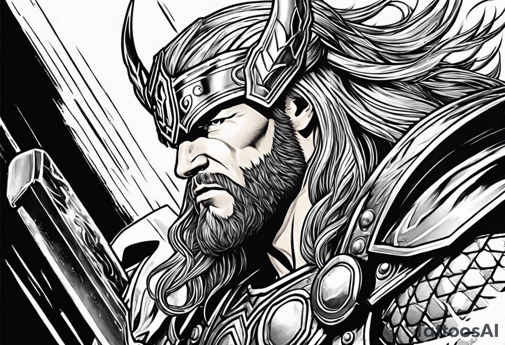 The Mighty Thor from comics in the 70's with a vignette in the background tattoo idea