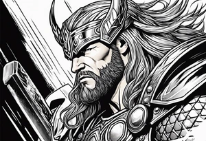 The Mighty Thor from comics in the 70's with a vignette in the background tattoo idea
