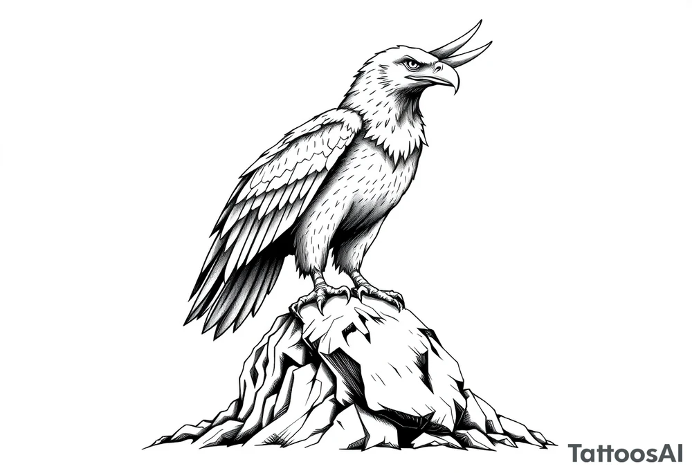an eagle stands on a rock ,landscape. tattoo idea