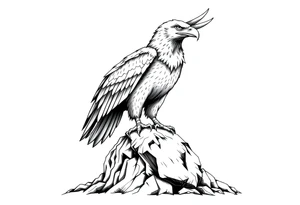 an eagle stands on a rock ,landscape. tattoo idea