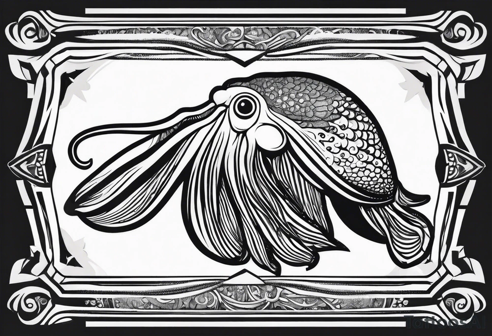 profile cuttlefish cephalopod with simple shape frame tattoo idea