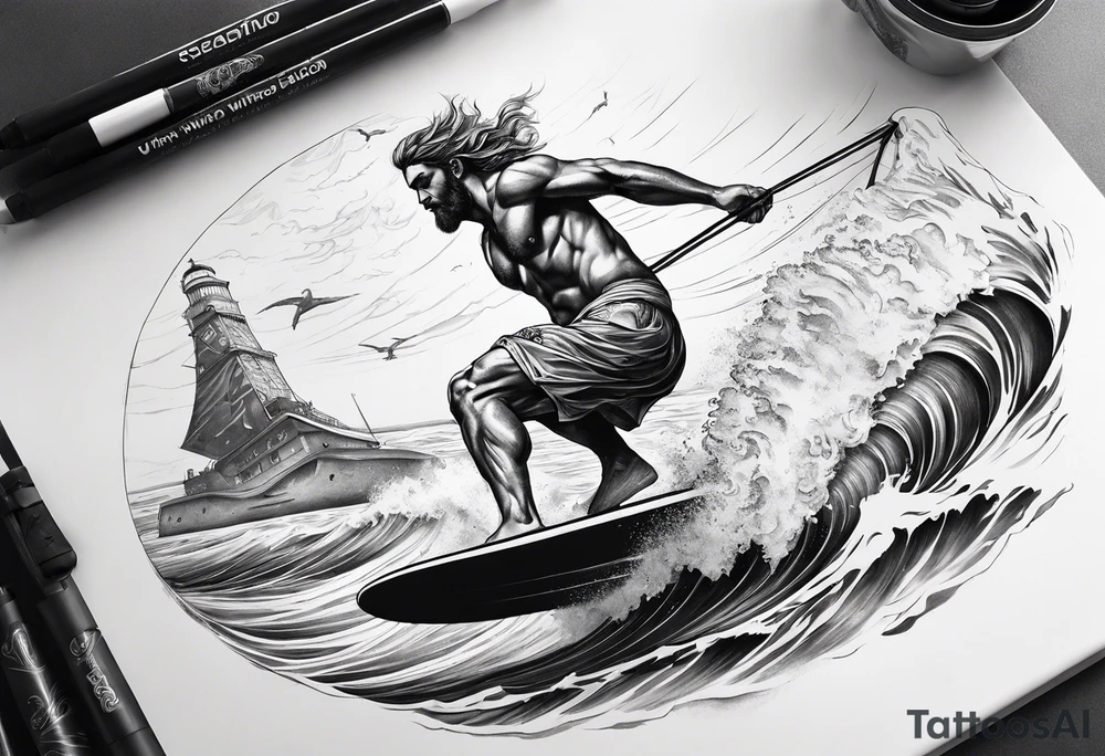 Windsurfer mit Poseidon im Meer tattoo idea