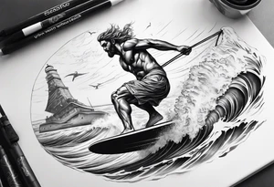 Windsurfer mit Poseidon im Meer tattoo idea