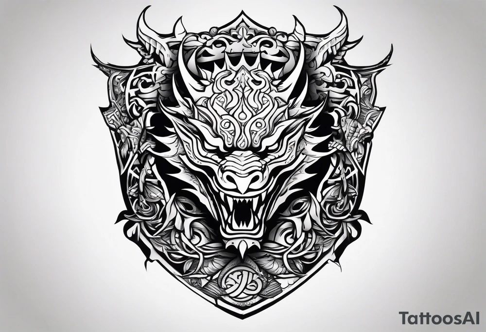 Valhalla sword shield dragon head tattoo idea