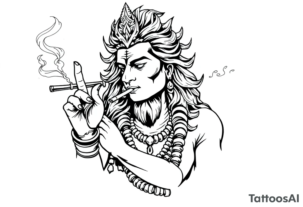 Shiva smoking a joint with one hand and spraying with another hand tattoo idea