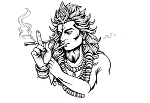 Shiva smoking a joint with one hand and spraying with another hand tattoo idea