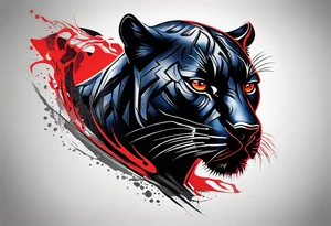 unique black panther tattoo, dynamic pose, showcasing its strength and grace, striking red eyes, intense and captivating elements, artistic flair, blending realism with abstract elements tattoo idea