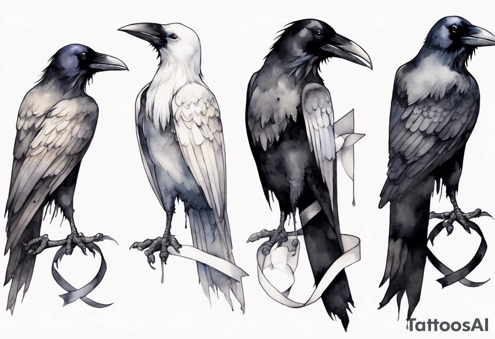 raven wearing a white ribbon around left leg tattoo idea raven wearing a white ribbon around left leg tattoo idea