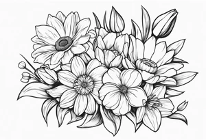 Bouquet of daffodils gerberas and tulips tattoo idea