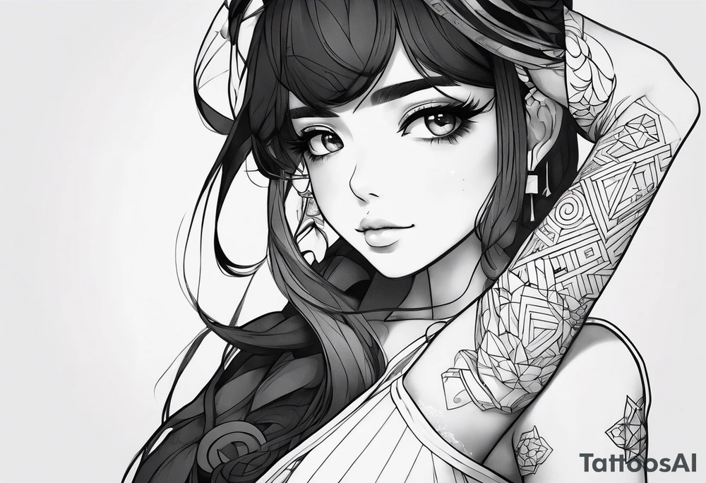 Cute anime girl tattoo on the arm tattoo idea