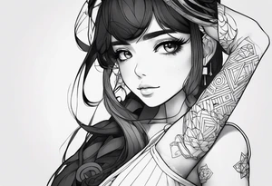 Cute anime girl tattoo on the arm tattoo idea