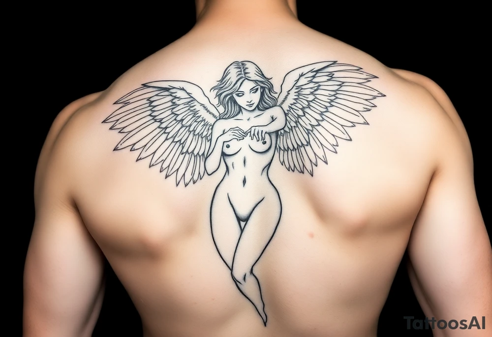 generate a stencil for a tatto of a naked female angel full body tattoo idea