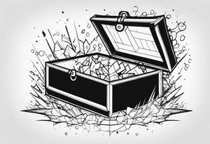 Toy box locked with colors bursting out through the cracks/sides tattoo idea