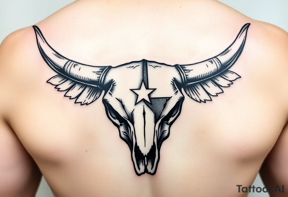 Longhorn skull with Texas flag tattoo idea