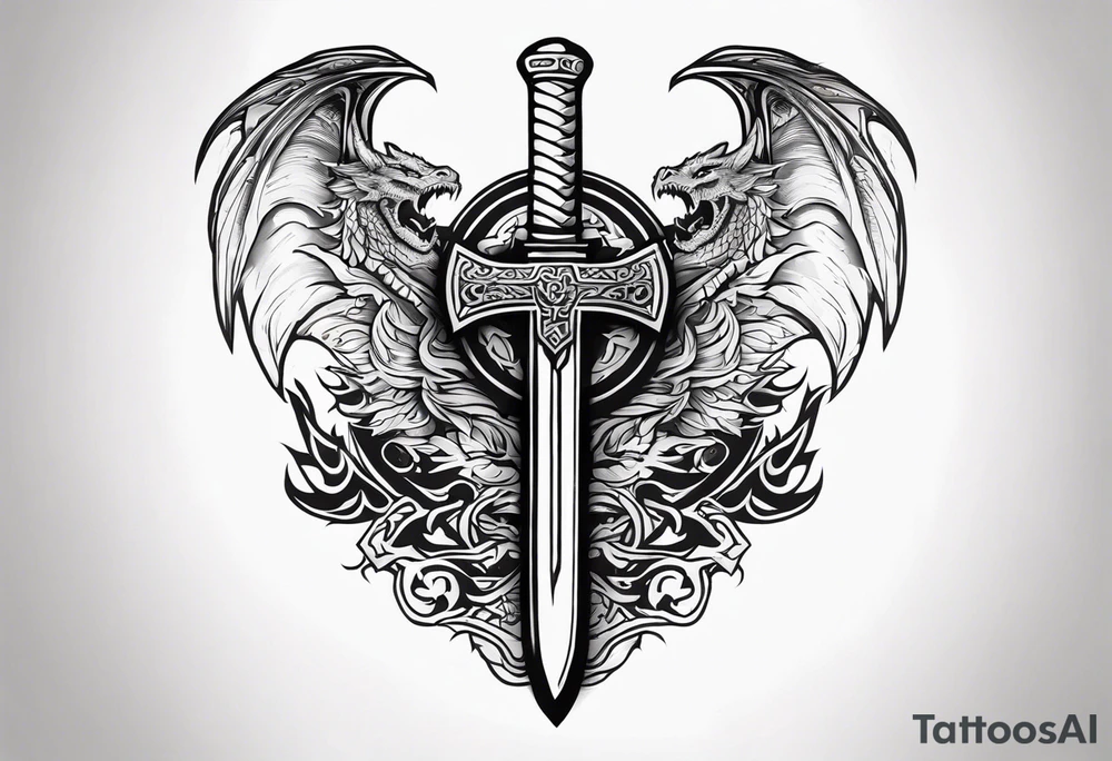 Valhalla death 
prayer sword dragon head axe tattoo idea