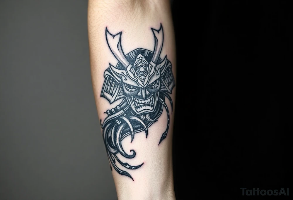 Oni samurai arm sleeve tattoo idea