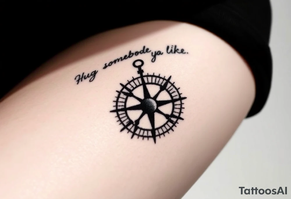 Sundial casting shadow with handwriting “Hug somebody ya like” above. tattoo idea