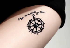 Sundial casting shadow with handwriting “Hug somebody ya like” above. tattoo idea