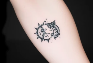 devilish sun and dragon moon in constellation with the earth tattoo idea