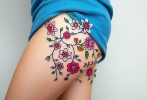 Vine with flowers: daffodil,
Lily, chrysanthemum, rose, aster, narcissus tattoo idea
