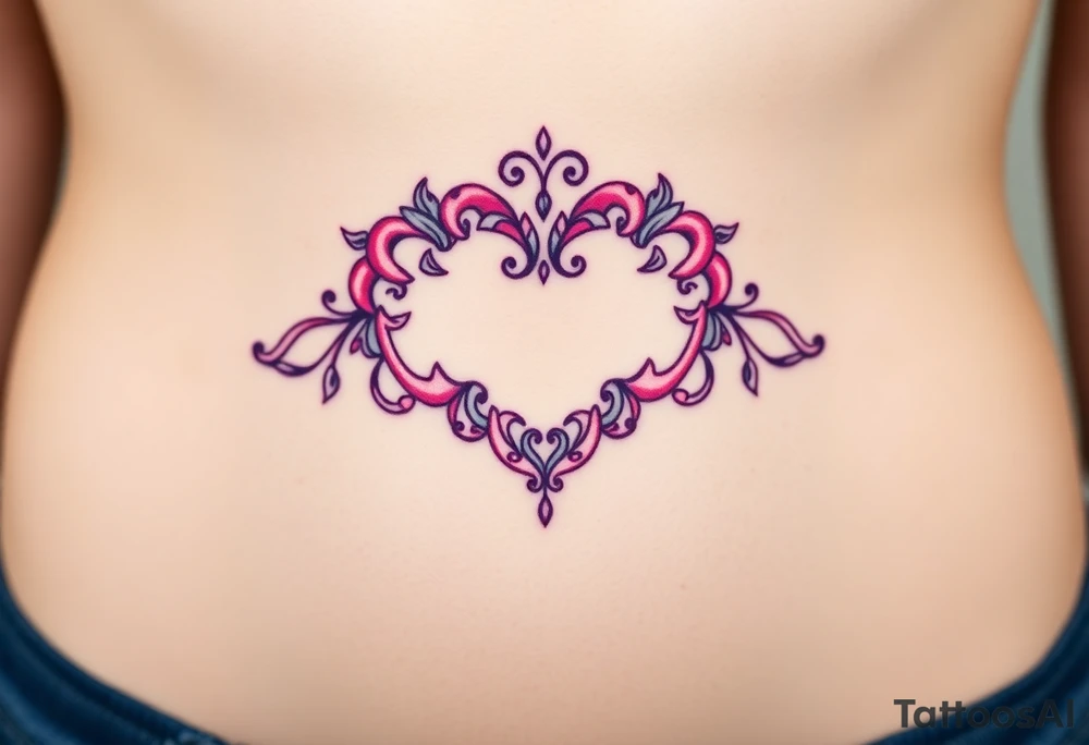 A symmetrical lace heart shaped bracelet with a soft ombré effect, transitioning from pink to deep purple tattoo idea