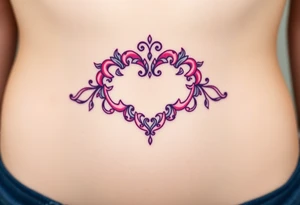 A symmetrical lace heart shaped bracelet with a soft ombré effect, transitioning from pink to deep purple tattoo idea