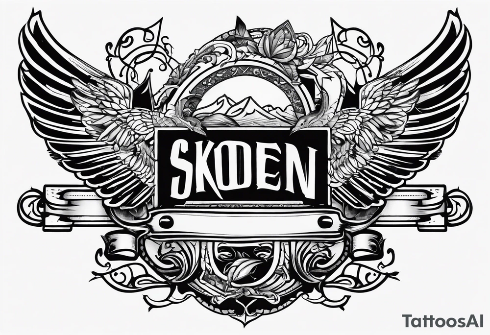 "SKODEN" written in sailor Jerry font tattoo idea