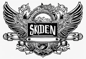 "SKODEN" written in sailor Jerry font tattoo idea