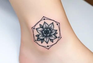 Hexagon with a Leo larkspur and water lilies in the center tattoo idea