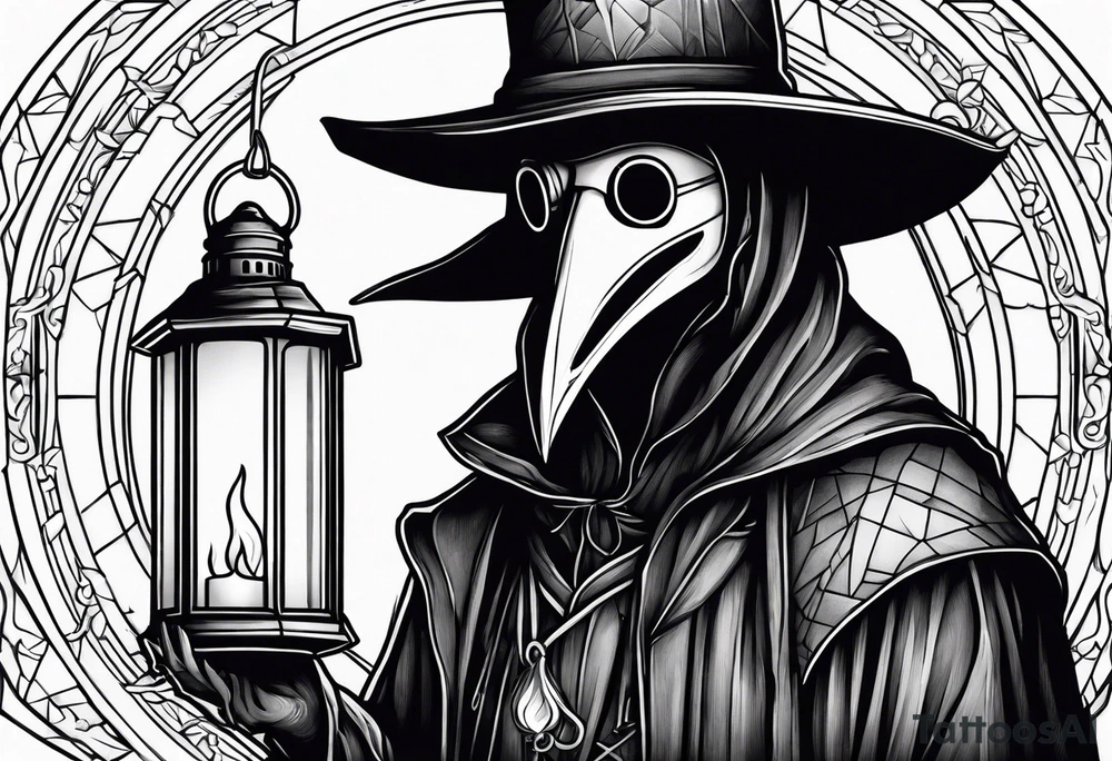 plague doctor, lantern, fire tattoo idea