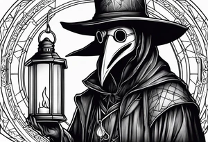 plague doctor, lantern, fire tattoo idea