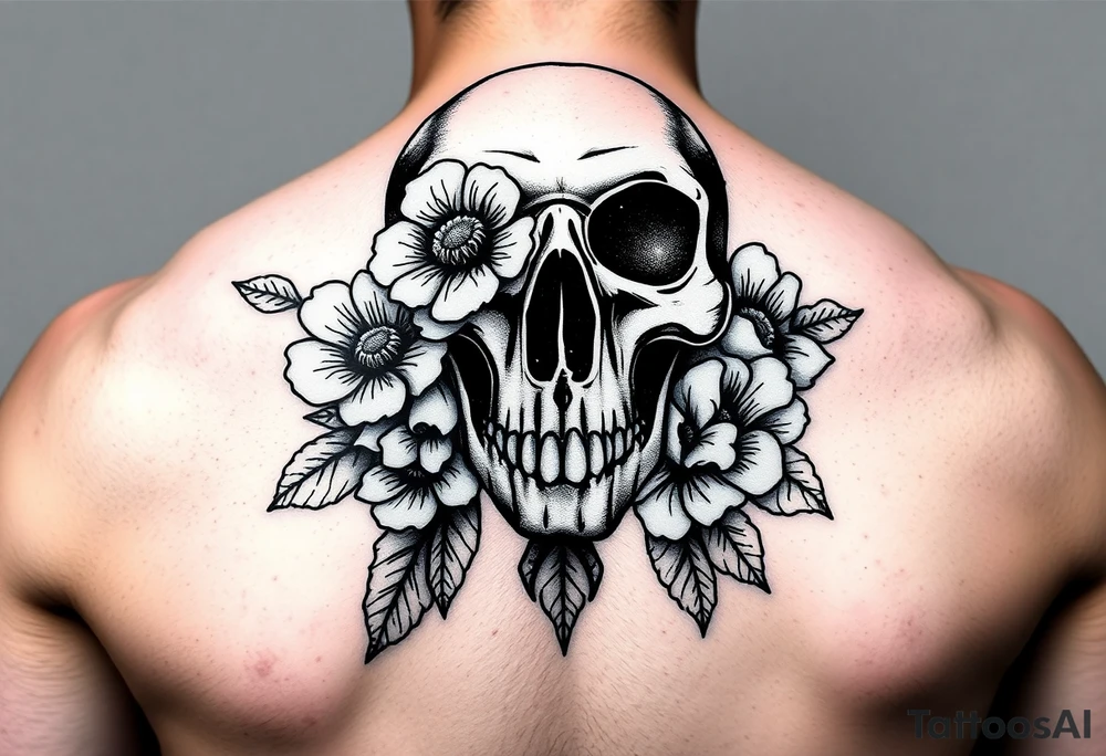 Skull with flowers tattoo idea