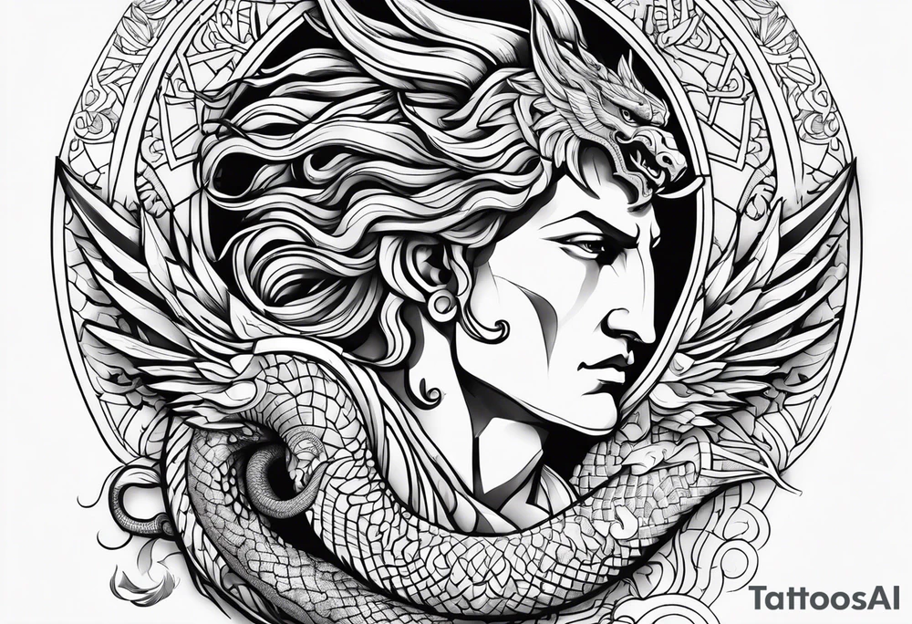 SUN GOD APOLLO WITH DRAGON tattoo idea