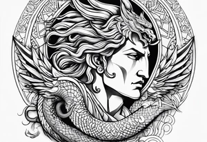 SUN GOD APOLLO WITH DRAGON tattoo idea