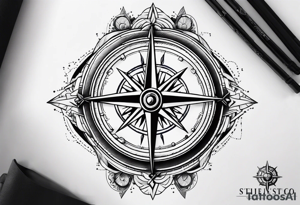 Fire Navy ships Compass tattoo idea
