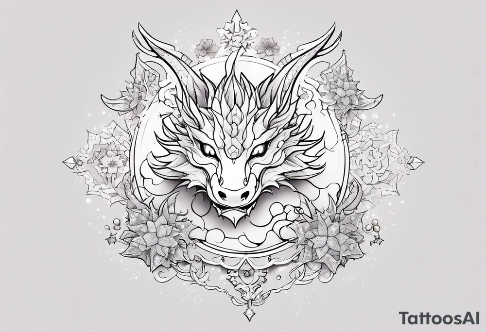 Constellation, kawaii dragon, snowflake tattoo idea
