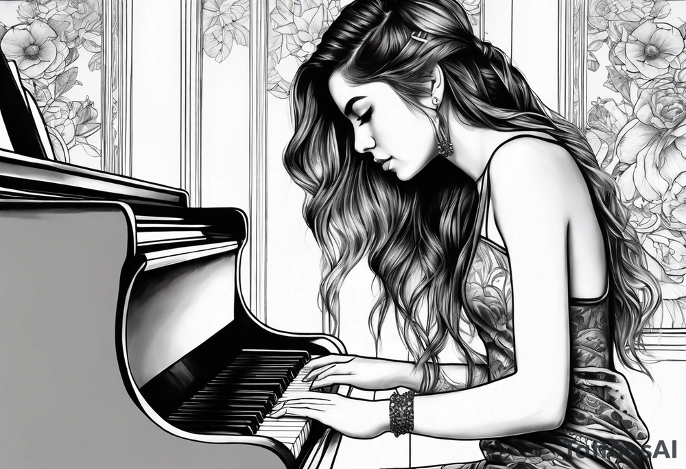 girl playing piano tattoo idea