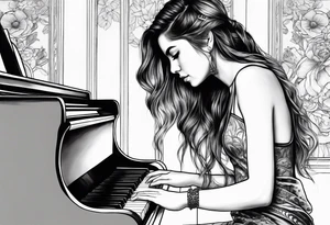 girl playing piano tattoo idea