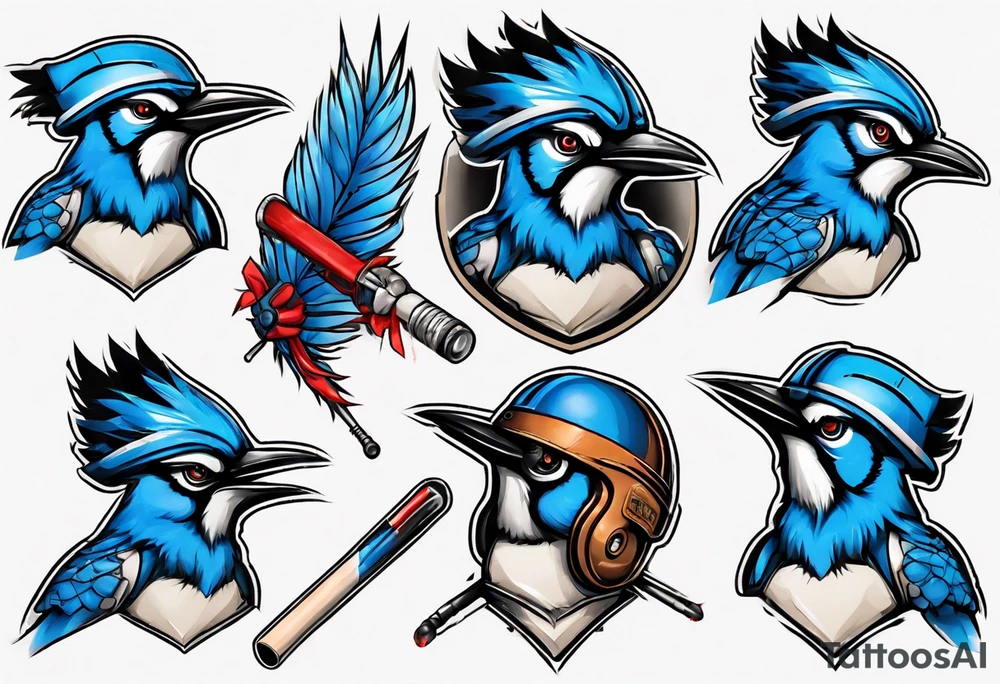 bluejay wearing cricket helmet tattoo idea