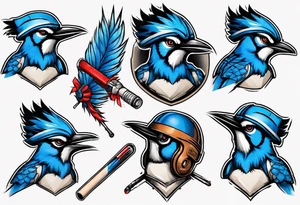 bluejay wearing cricket helmet tattoo idea