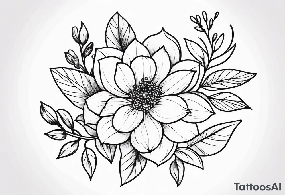 floral and elegant. line work connected tattoo idea