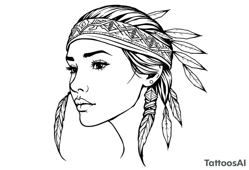 Female Native American wearing headband tattoo idea