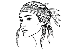 Female Native American wearing headband tattoo idea