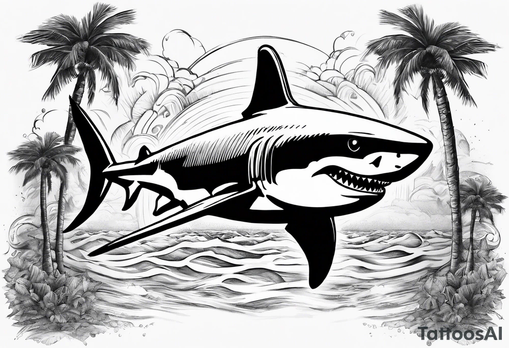 Great white shark, hurricane, palm trees, dollar signs tattoo idea