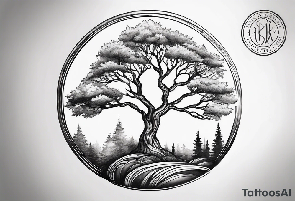 small minimalistic delicate with tree motif tattoo idea