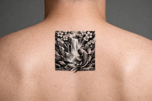 Cherry blossoms, waterfall, koi tattoo idea