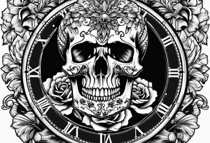 clock and skull tattoo idea