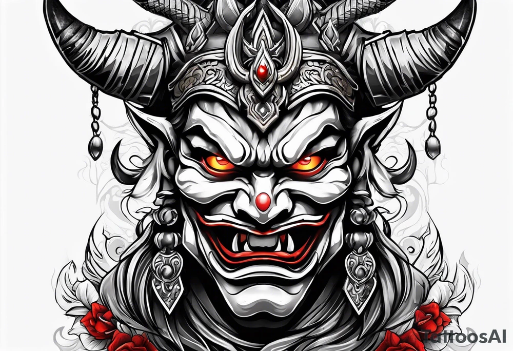 Protection against evil Oni mask tattoo idea