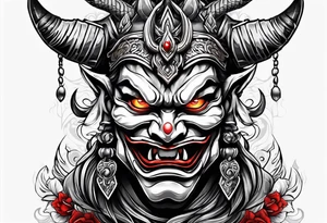 Protection against evil Oni mask tattoo idea