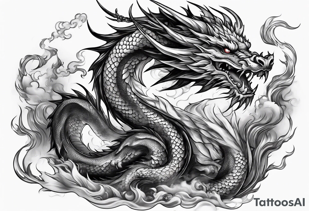Traditional Dragon full body and smoke tattoo idea